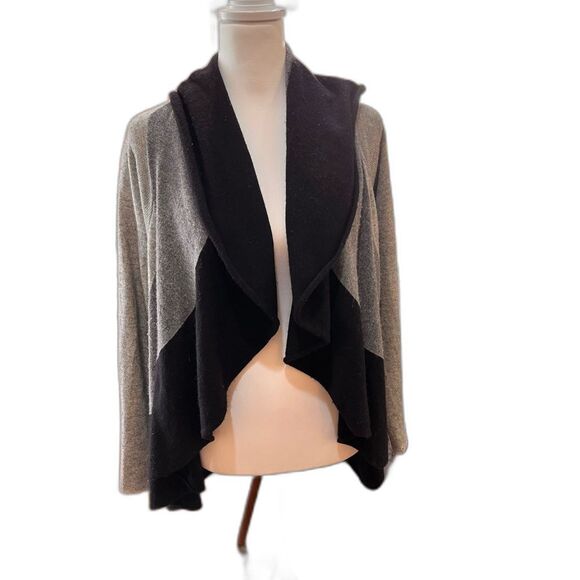 Wool Cashmere Colorblock Drape Waterfall Open Front Cardigan Gray Black Women S - Picture 4 of 8